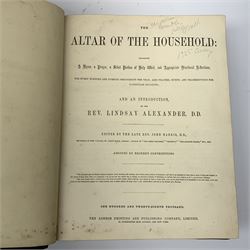 Victorian Rev. John Eadie leather bound Family Bible; three other Victorian leather bound Bibles; and another Victorian leather bound book The Altar of the Household edited by the late rev. John Harris (5)