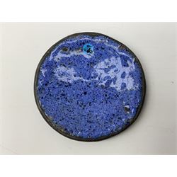 Henry George Murphy (1884-1939), two Arts & Crafts enamel panels, of circular form, both decorated with a crescent moon upon a light blue toned ground, D9cm