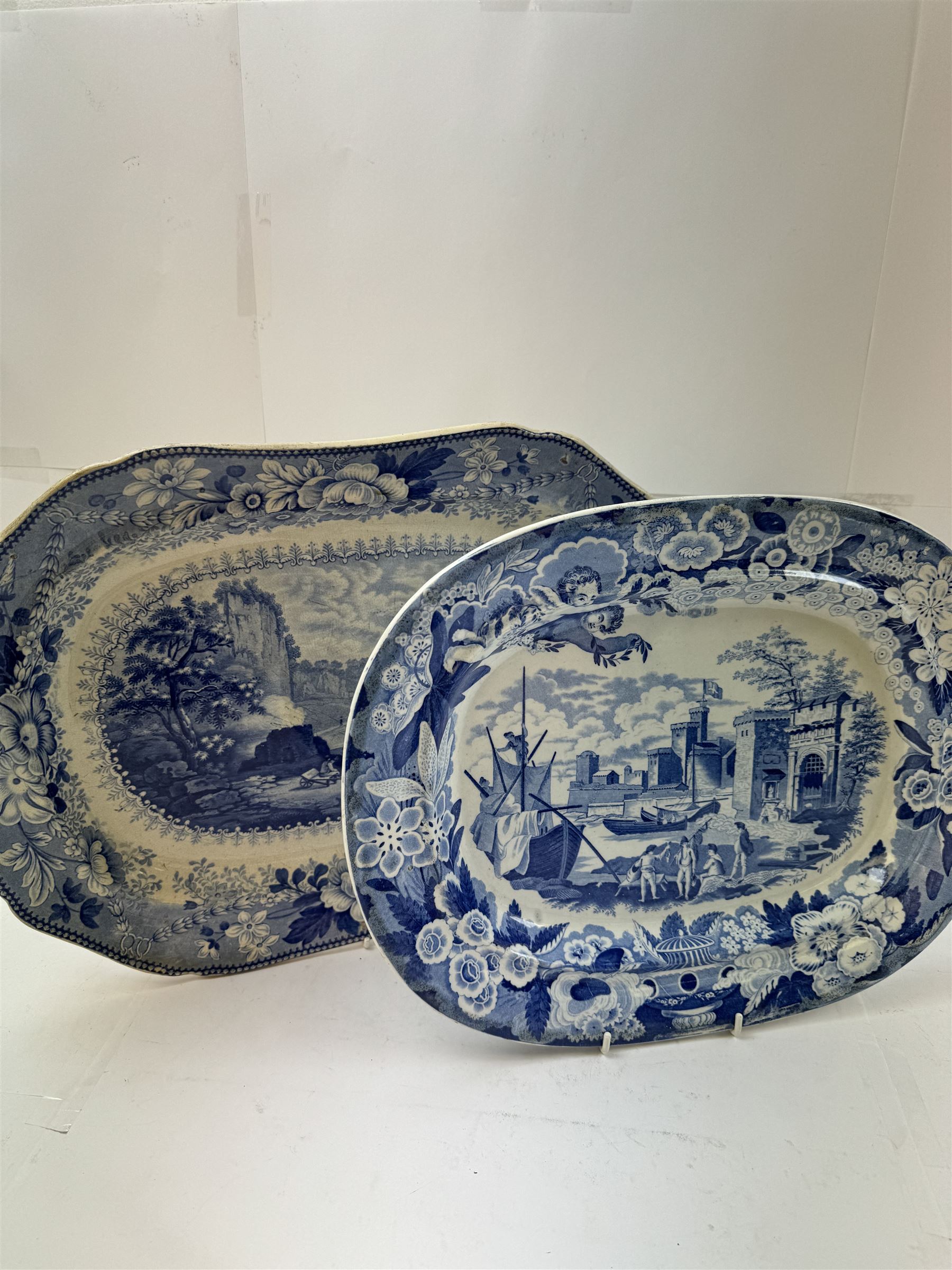 Pountney & Allies Bristol Views Series 'River Avon' meat plate together with Don Pottery meat platter 'Port of Alicata 