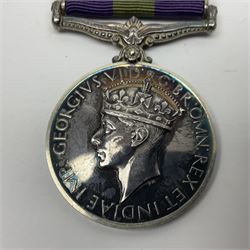 George VI General Service Medal with Palestine clasp awarded to 64155 Dvr. E. Hattersley R.A.S.C.; with ribbon