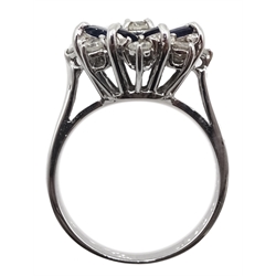  White gold round brilliant cut diamond and marquise cut sapphire flower cluster ring, stamped 18 
[image code: 4mc] 