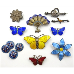  Silver and enamel brooches by Anresen & Scheinpflug Oslo, Kristian M Hestenes Bergen and other makers, silver booches and pair enamel cuff-links   