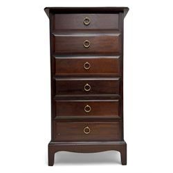 Stag Minstrel - narrow mahogany pedestal chest, fitted with six drawers