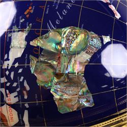 Semi precious stone set globe, blue ground, on a gimbal stand, H40cm