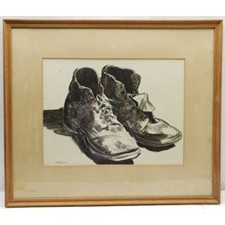 Max Rayton (Australian 20th century): Tough as Old Boots, charcoal signed, dated '46 on exhibition label verso 34cm x 46cm 
Provenance: exh. Royal South Australian Society of Arts, September 1946, label verso