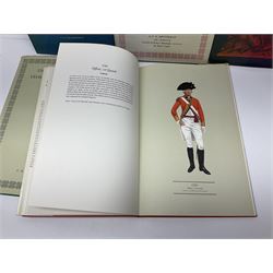 Set of six 1960s books on British Uniforms published by Hugh Evelyn London comprising Cavalry Uniforms of the British Army, Uniforms of the Royal Artillery, Uniforms of the Scottish Regiments, Uniforms of the Yeomanry Regiments and Infantry Uniforms of the British Army Series 1 & 2; all with dustjackets