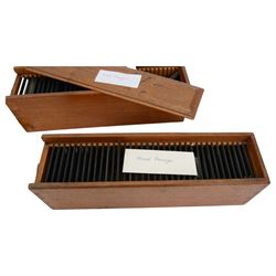 Collection of magic lantern slides, including views of Scarborough, shipping and harbour scenes, animals, travel and tourist views, etc, contained within four wooden cases