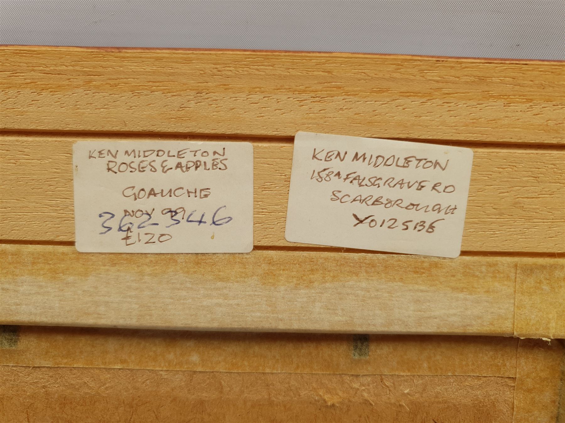 Ken Middleton (British 20th century): 'Roses and Apples', gouache signed, titled on label verso 24cm x 19cm