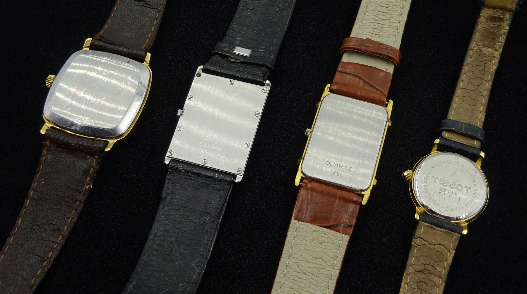 Concord stainless steel quartz wristwatch, Ref. 14-C1-617, serial No. 854364, Longines automatic, Omega De Ville quartz and a Tissot quartz, all on leather straps (4)