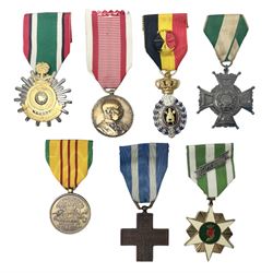 Seven worldwide medals - Austro-Hungarian Kaiser Franz Joseph Jubilee Medal 1848-98; Liberation of Kuwait; Italian War merit Cross 'Vitt Emm III Merito De Guerra'; silver shooting medal 1928-33; two Vietnam medals; and another; all with ribbons (7)