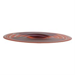 Gibovskis glass dish, with  spiral pattern in red and purple, signed beneath, W48cm, L59cm
