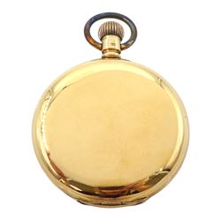 Early 20th century 9ct gold full hunter, keyless 'Traveler' lever pocket watch by American Watch Company, Waltham, No. 14765271, white enamel dial with Roman numerals and subsidiary seconds dial, case by Dennison, Birmingham 1907