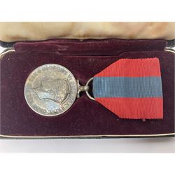 WWI pair of medals comprising British War Medal and Victory Medal awarded to 380807 Pte. W. Hayles Hamps. R.; Imperial Service Medal awarded to William Hayles; cased and boxed; WWII 1939-1945 War Medal and Defence Medal in issue box with slip; 1930s hallmarked silver football presentation fob etc