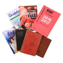 Collection of pharmaceutical interest items, comprising limited edition print to commemorate the 150th Anniversary of the Royal Pharmaceutical Society, pestle and mortar, books etc