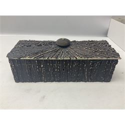 19th century elk horn and cedar wood box, with carved finial, H12cm, L27cm