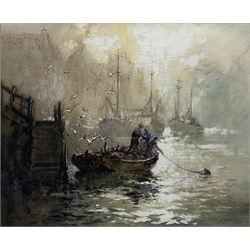 Robert Leslie Howey (British 1900-1981): Early Morning Whitby Harbour, mixed media signed and dated '79, 37cm x 44cm
