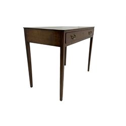 George III mahogany low-boy, fitted with single drawer, on square tapering supports