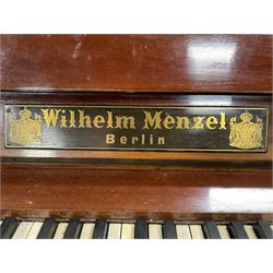 Early 20th century mahogany cast iron overstrung upright piano by Wilhelm Menzel Berlin