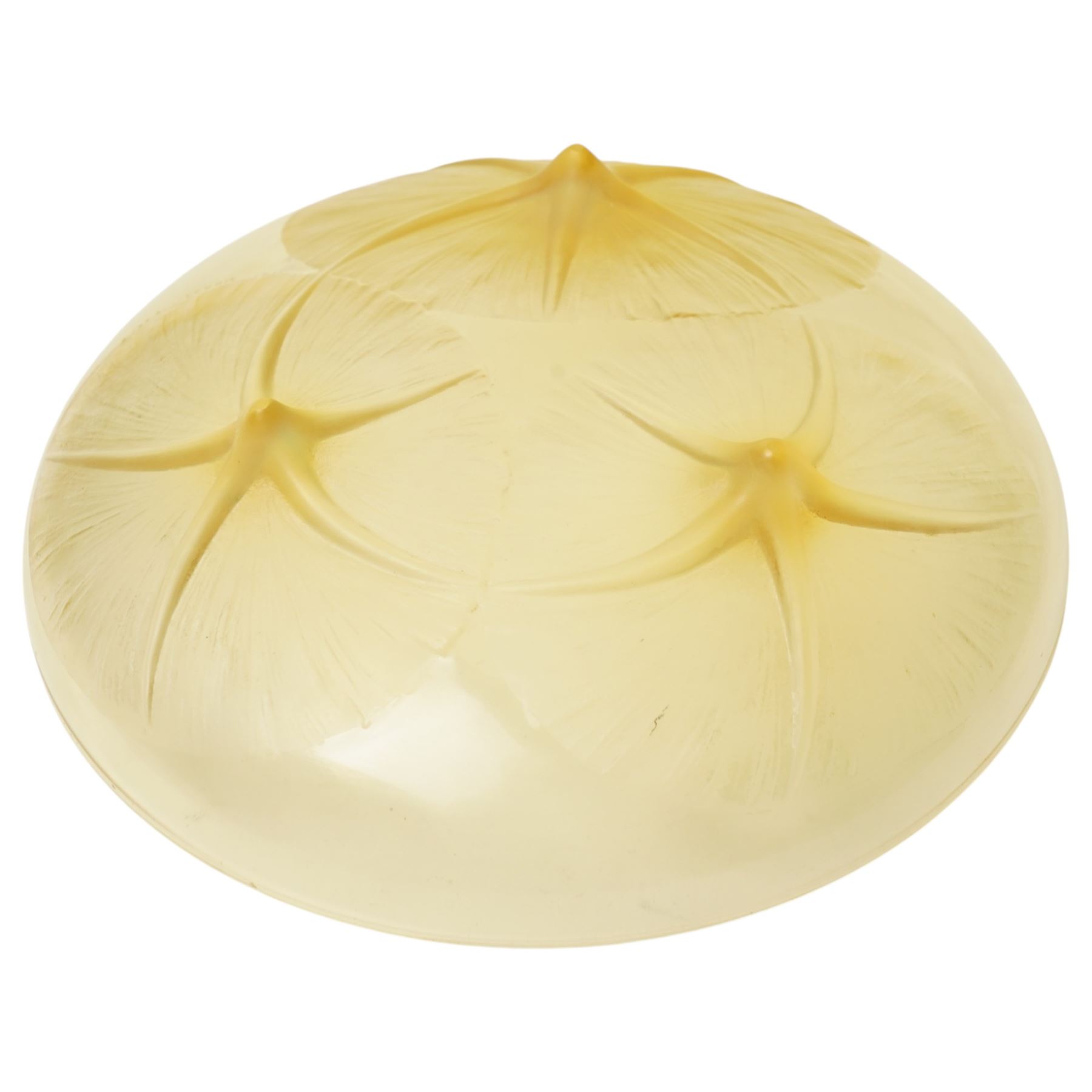 Rene Lalique 'Volubilis' pattern yellow amber glass bowl, model 383, moulded 'R Lalique France' signature, D21cm