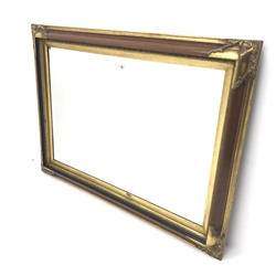 Large gilt and wood framed bevel edged mirror, W111cm, H81cm