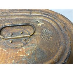 Victorian metal hat box, oval form, with a scumble wood-grained finish exterior and sky interior, H28cm