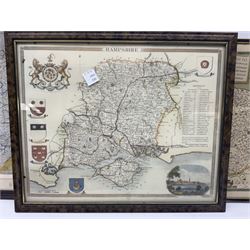 Three framed maps of Hampshire, Northumbria and Norfolk 