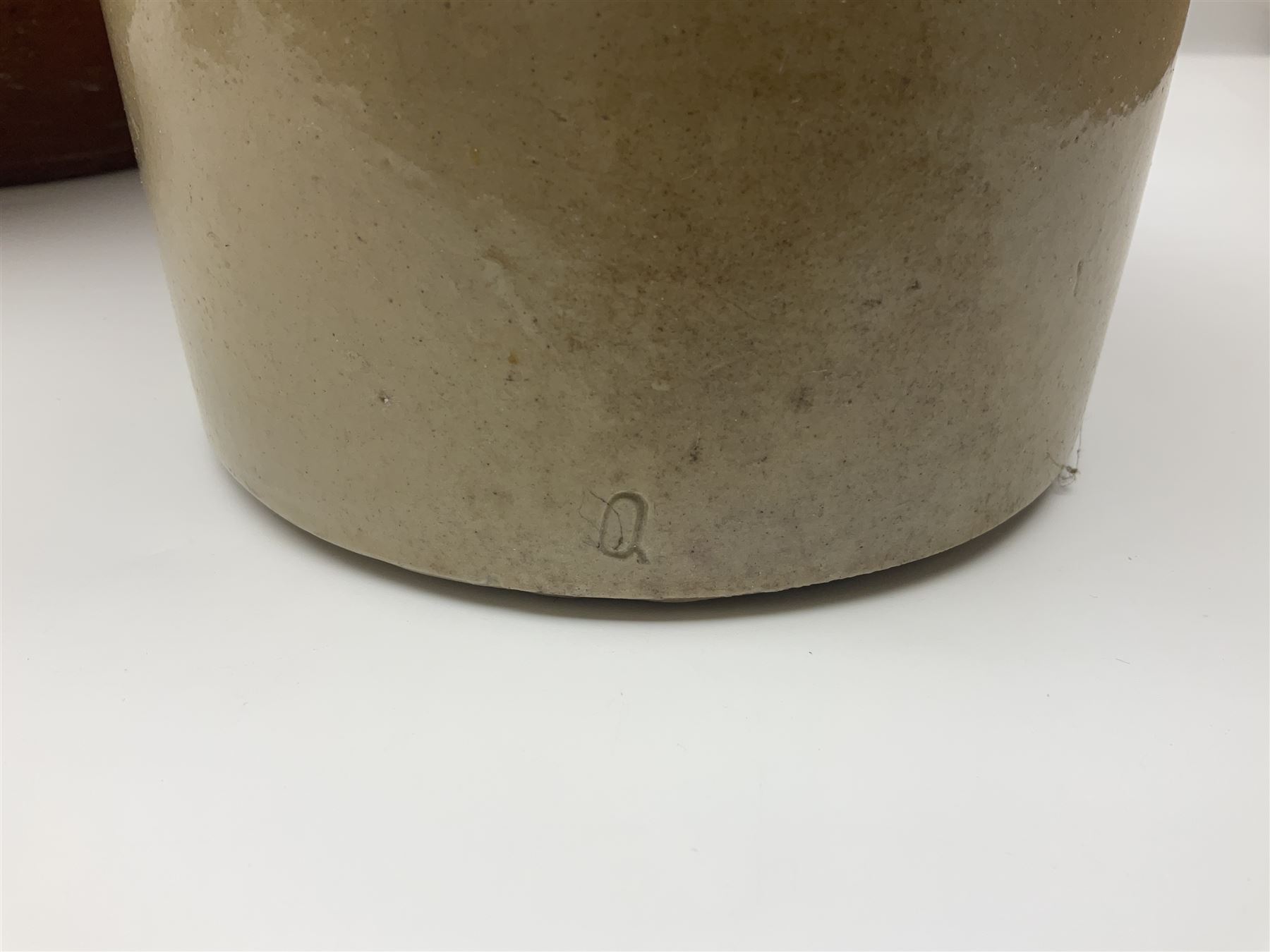 Terracotta bread proving bowl, together with three stoneware jars, tallest H26.5cm