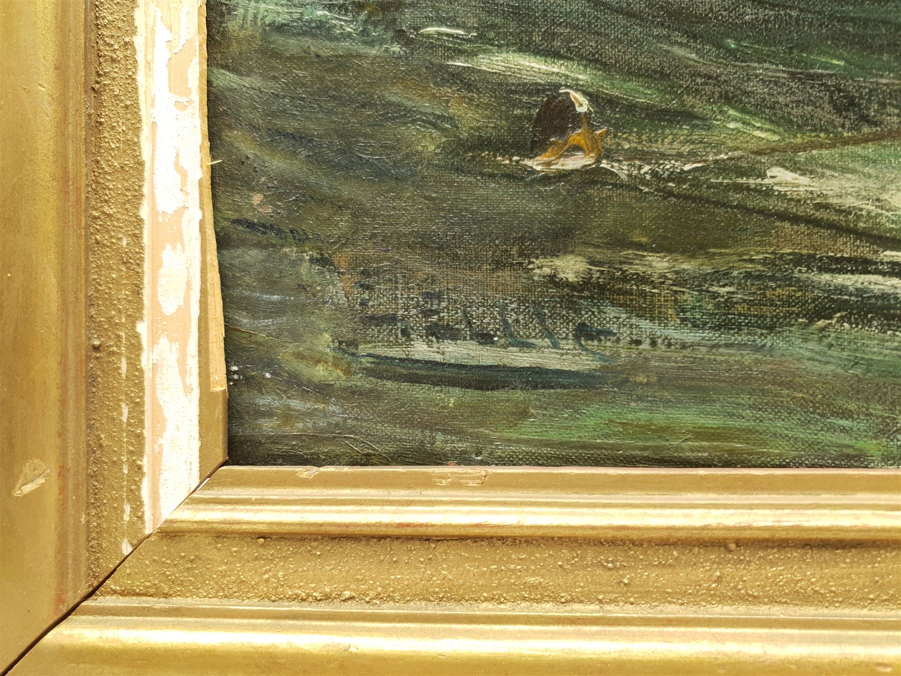 Edwin John Ellis (British 1841-1895): Rowing off the Shore, oil on canvas signed 37cm x 65cm