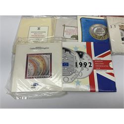 Fourteen Queen Elizabeth II United Kingdom uncirculated coin collections, dated 1983, 1984, two 1985, 1986, 1987, 1988, 1989, 1990, 1991, 1992 including dual dated 1992/1993 EEC fifty pence, 1994 and two 1995, all in card folders