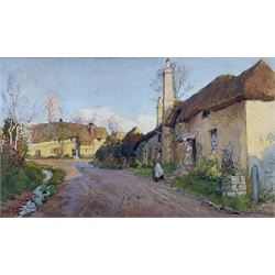 Fritz B Althaus (British 1863-1962): Village Street in the Late Sun, watercolour signed and dated '92, 11cm x 19cm