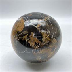 Brown mottled marble sphere,  with earthy undertones, D10cm