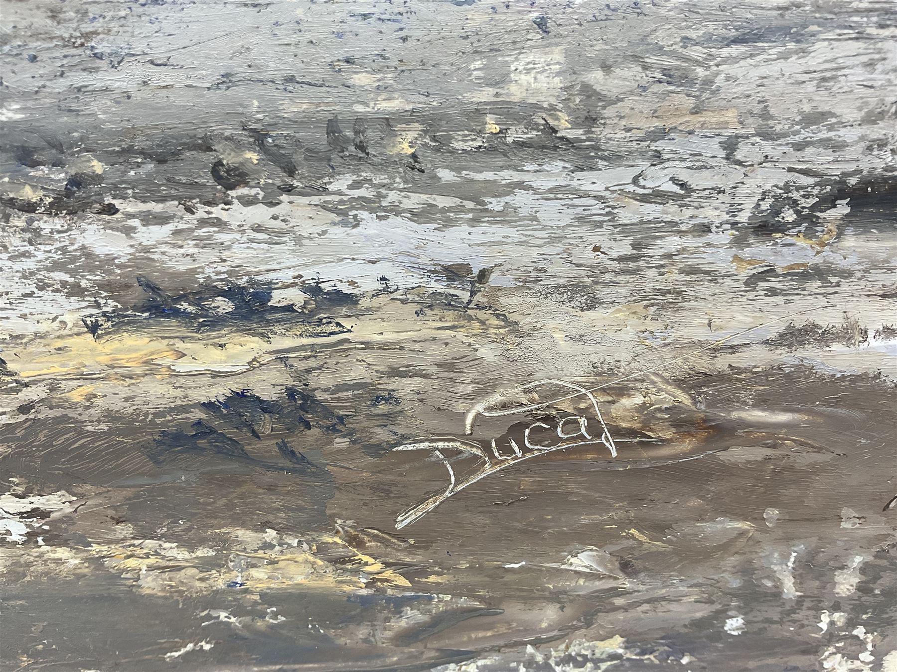 Ducat (British 20th century): 'Digging for Bait at Monkey's Island Blyth', oil on board signed, titled verso 30cm x 40cm (unframed)