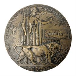 WW1 bronze memorial plaque named to John