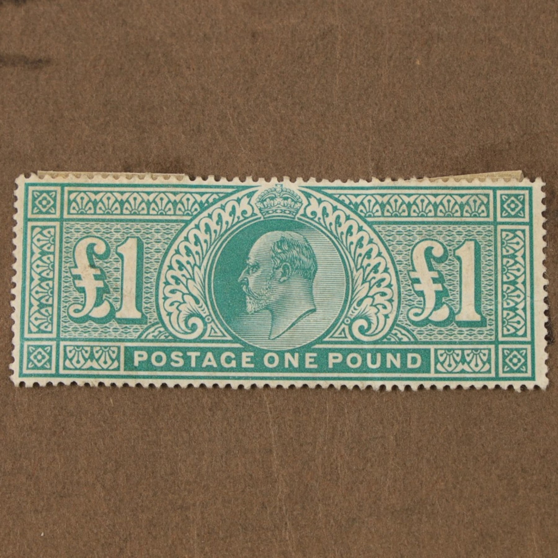 King Edward VII one pound green stamp, unused, creased and hinged