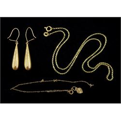 14ct gold link necklace, stamped 585, pair of gold pendant earrings and gold links, all 9ct