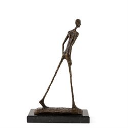 After Giacometti - Bronze abstract figure Walking Man, upon a rectangular marble base, H45cm