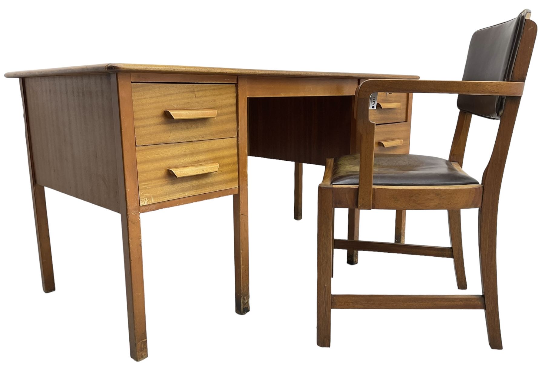 Mid-20th century teak office desk, fitted with four drawers; together with a similar period office desk chair 