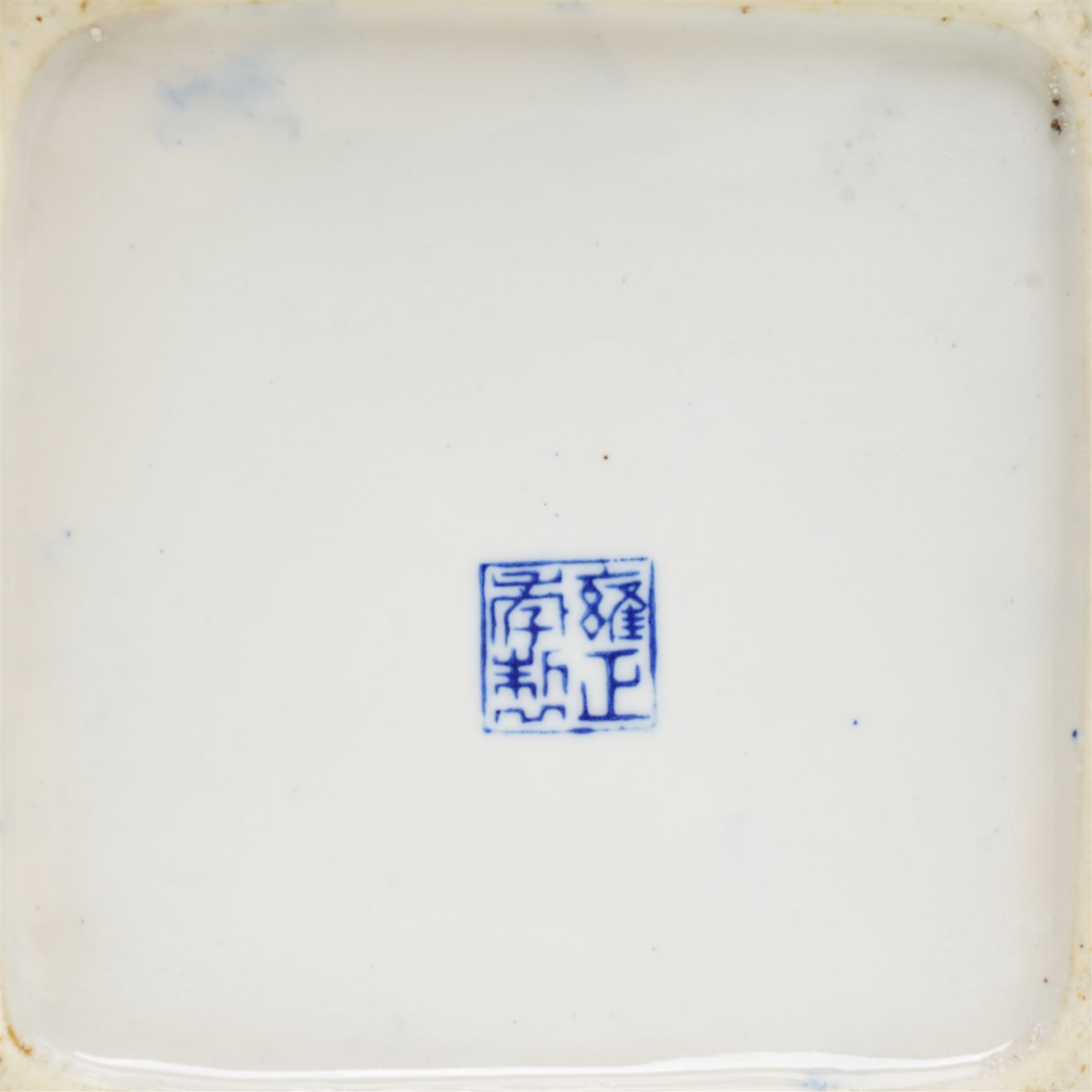 Pair of Chinese blue and white vases and stands, of rectangular form, decorated with panels of birds in nature, H43cm 