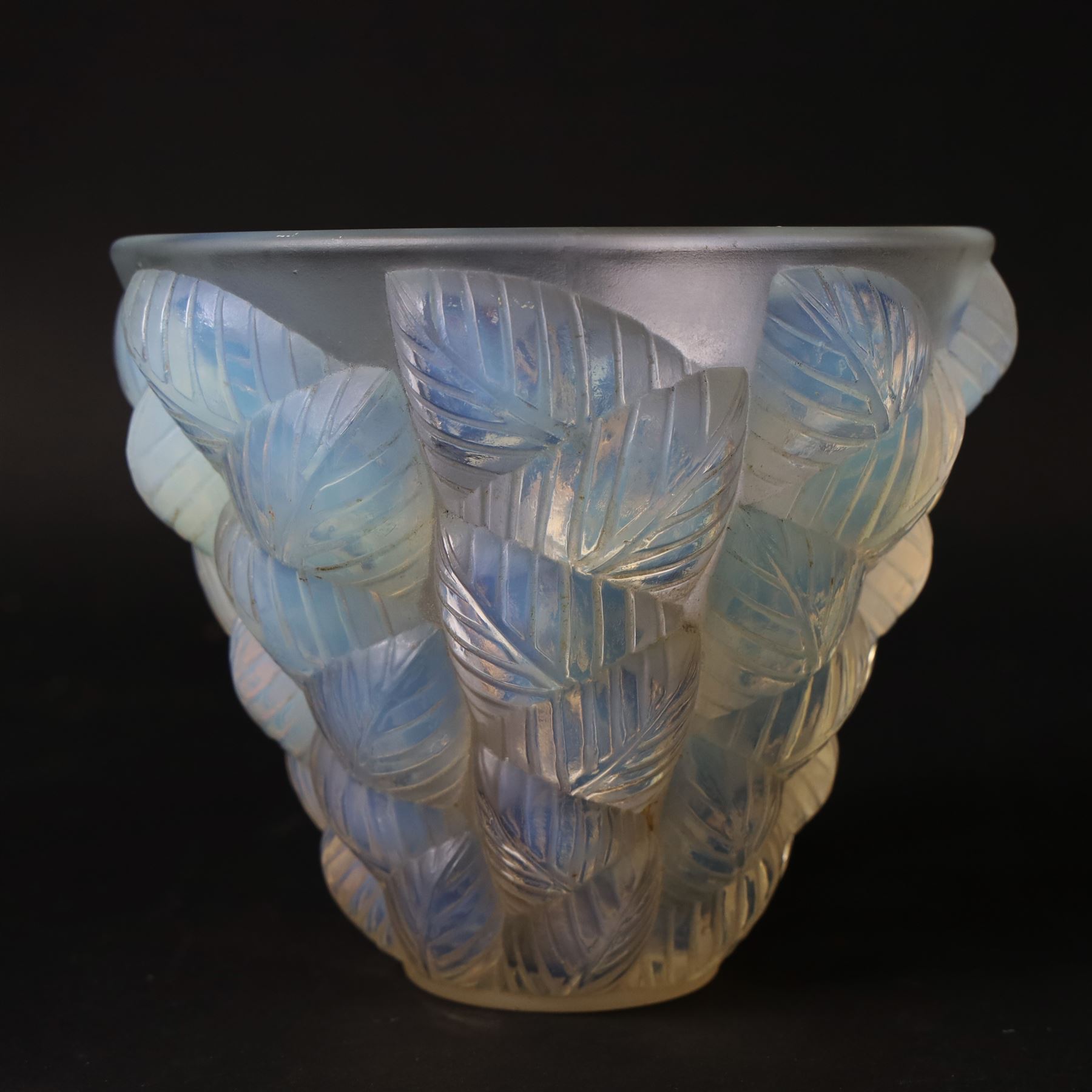 Rene Lalique (French, 1860-1945), Moissac pattern opalescent glass vase, model 992, designed circa 1930, moulded signature beneath, H13cm