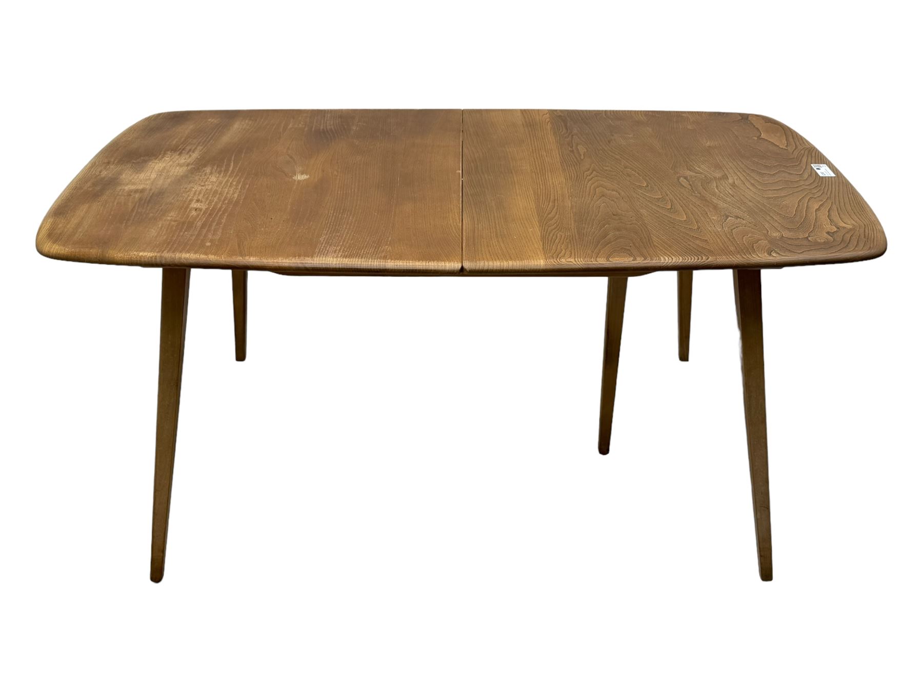 Lucian Ercolani for Ercol - light elm and beech 'Bellingdon' extending dining table, rectangular top with pull-out mechanism and hinged leaf, on splayed tapered supports