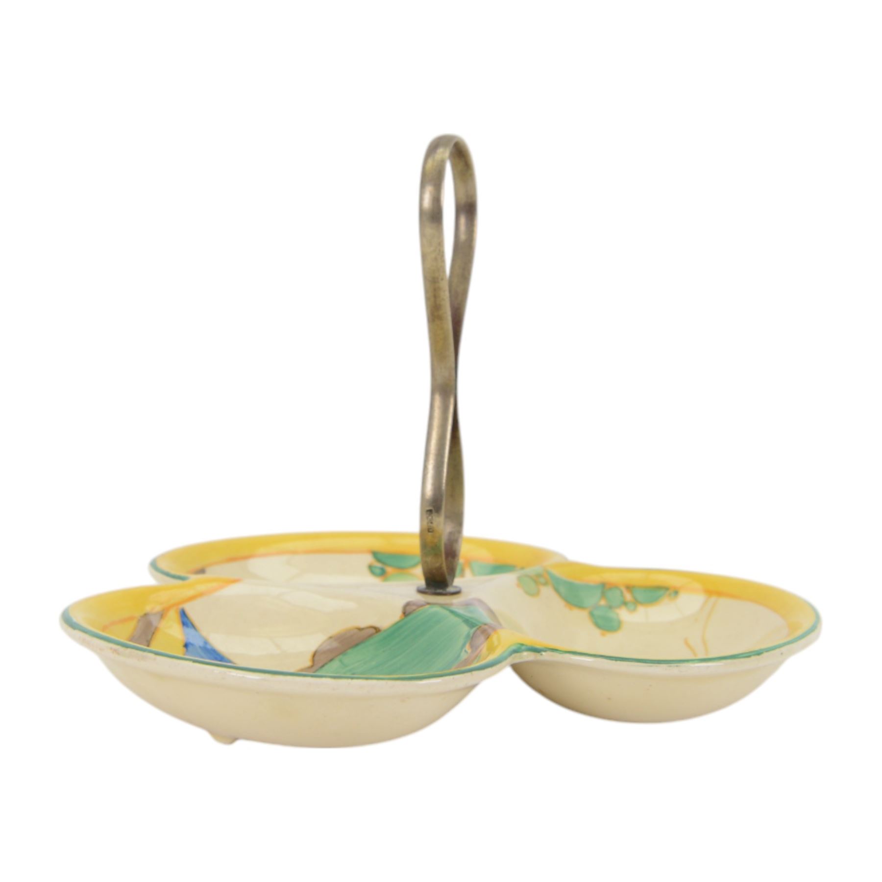 Clarice Cliff Bizarre Secret pattern trefoil dish, circa 1932, with printed mark beneath, H18cm