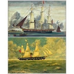 English School (20th Century): 'Queen of the South - 1852' ship portrait together with another similar, oils on board max 46cm x 60cm (2)