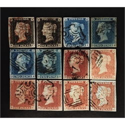  Collection of twelve early Queen Victoria stamps two 1d blacks, 1840 2d blue, three 2d blues with white lines added and six imperforate 1d reds  