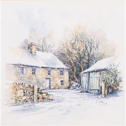 John Freeman (British 1942-): 'Morel Farm' and Farm in Winter, pair watercolours signed and dated '90, one titled, 23cm x 23cm (2)