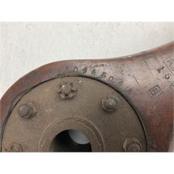 Early 20th century Avro 504 80HP Gnome laminated mahogany two-blade propeller with metal centre to the hub, stamped to the face of the hub 'AVRO Y80 80HP GNOME TYPE 504 & 504A A.I.D.29 A.I.D.32 1545' and to the sides of the hub '2744 DIA 1829 PITCH' and '1470'; traces of A.V. Roe & Co Ltd Manchester transfers to both blades L273.8cm; Auctioneer's Note: The Avro 504 was introduced in 1913 and was quickly taken up by the Royal Flying Corps as a trainer and observation machine; robust and versatile it remained in general service as a trainer until the late 1920s then widely for civilian use as a joy-rider and for stunt displays. The legendary RAF WWII ace, Douglas Bader, took instructions and would have had his first solo flight in just such a machine.