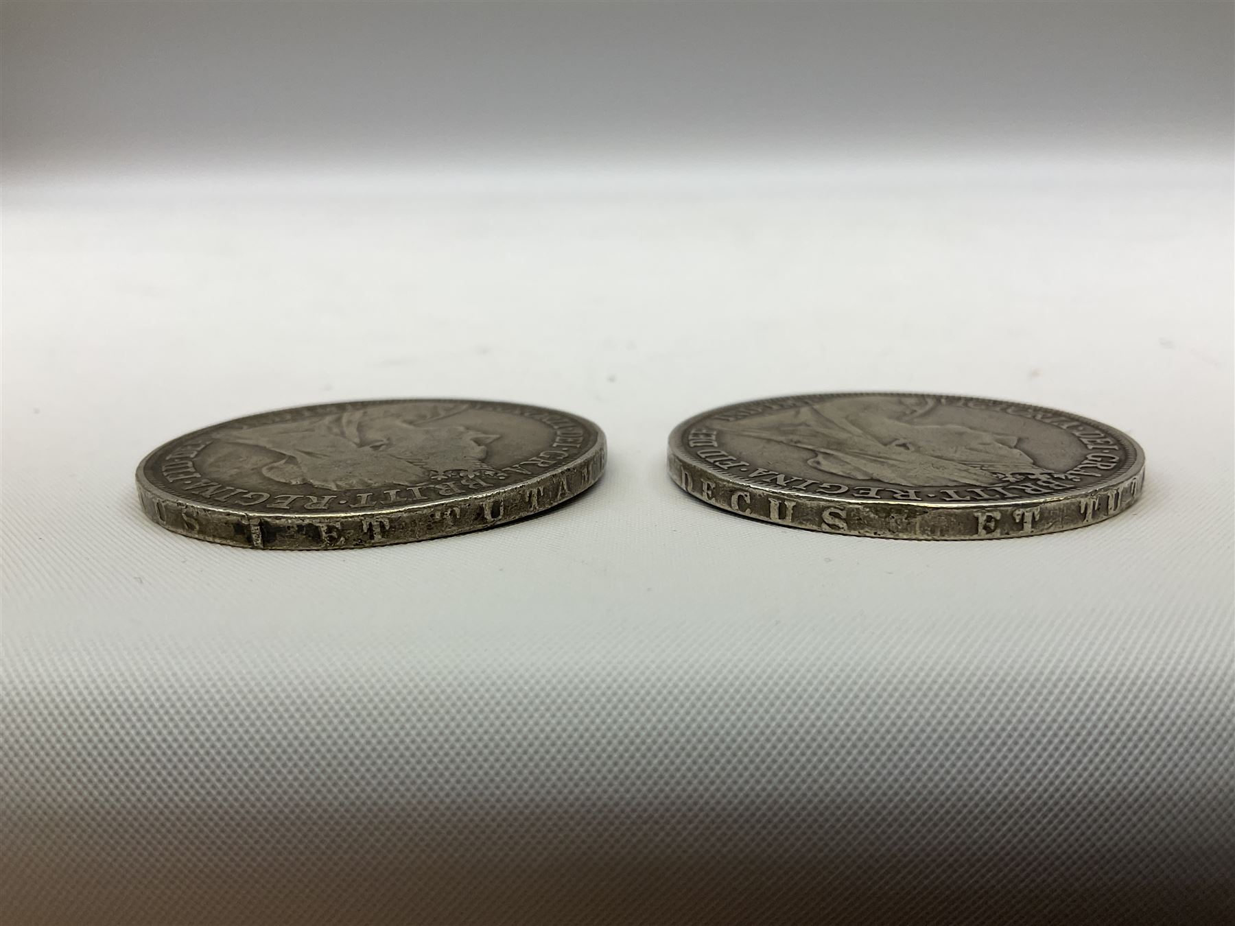 Two Victorian silver Crowns, 1896 and 1898, approximate weight 56 grams