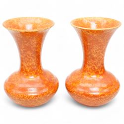 Collection of Pilkington Royal Lancastrian mottled orange vases, impressed marks to base, largest H17cm (3)