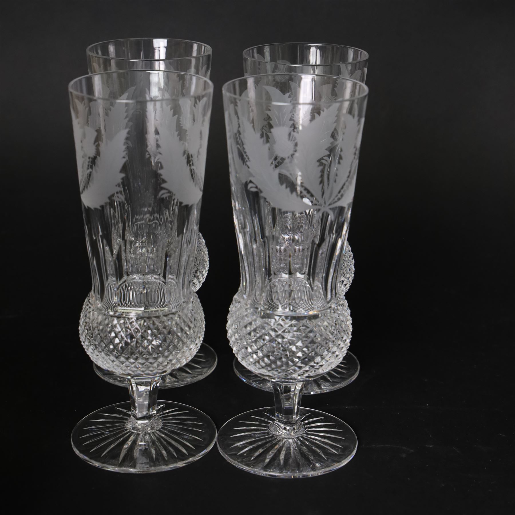 Edinburgh Crystal Thistle pattern suite of glass for ten, comprising champagne, white wine, red wine, brandy balloons, sherry, port and tumblers 