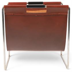 Van Elderen for Brabantia - mid 20th century, chrome and slung leather magazine rack