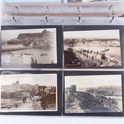 Two-hundred and thirty eight early 19th century to 20th century Whitby view postcards, including twenty-four early 19th century court cards, seventeen views of Whitby Abbey, forty depicting the fishing fleet and harbour, with a selection of cards providing a detailed study of the early 'Yards' the fisherman's dwellings around the harbour, all housed within a Stanley Gibbons Picture Postcard Album
